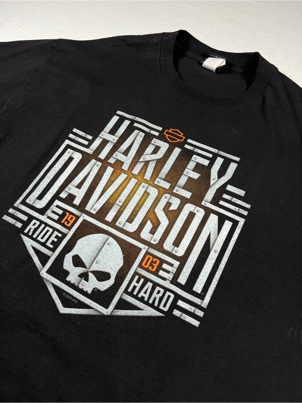 Harley Davidson Motor Cycles Black Gold Black Mens Short Sleeve Shirt Size XL - Picture 4 of 9